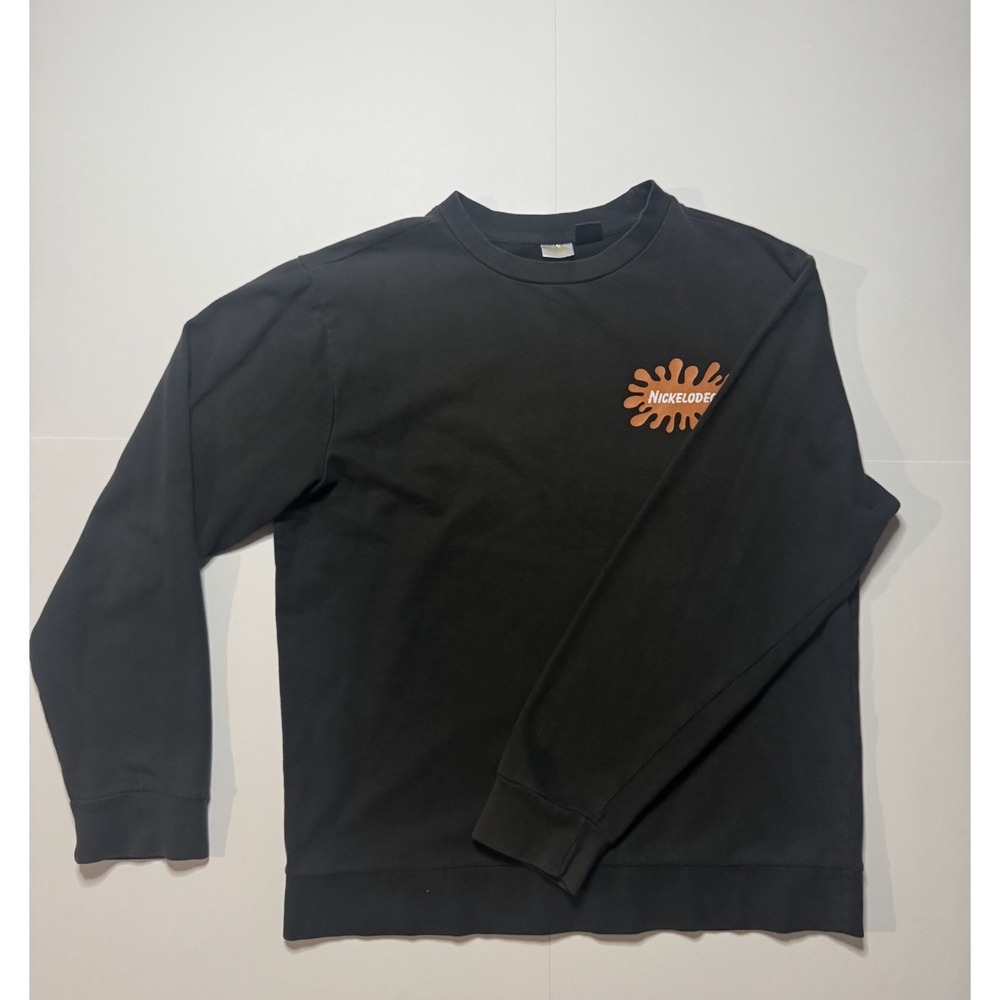 Nickelodeon Sweater Mens Small Black Fleece Pullover Graphic Animations